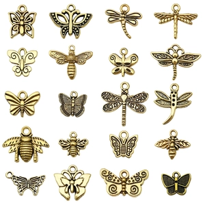 Set of 20 vintage antique gold alloy insect pendants including butterflies and bees
