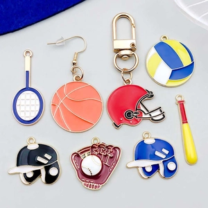 Detail of colorful enamel sport charms including basketball and tennis racket for DIY jewelry