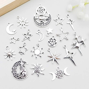 20pcs vintage silver sun moon star pendants for DIY celestial jewelry making kits