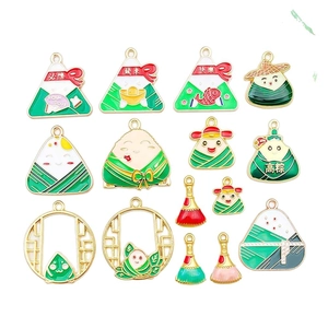 Groene emaille Zongzi hangers voor DIY sieraden met Chinese culturele motieven