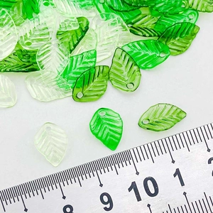 Mix of 60 green transparent acrylic leaf pendants with veins for DIY jewelry making