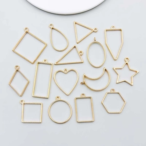 Zinc Alloy Geometric Open Bezel Frame Pendants Gold Tone Assorted Shapes Moon Heart Star For DIY Resin Jewelry Making Crafts
