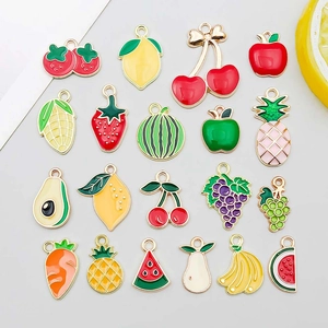 Breloques en Émail en Alliage de Zinc Forme Fruits et Légumes pour Fabrication de Bijoux DIY Fraise Pastèque Banane Accessoires