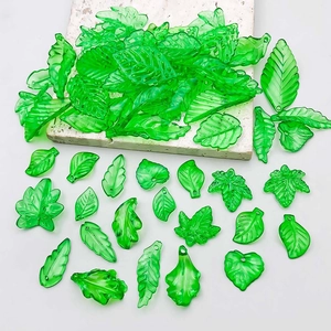 Assorted green translucent acrylic leaf pendants for DIY jewelry making and crafting