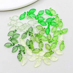 Mixed green acrylic leaf pendants for DIY jewelry making in assorted transparent tones