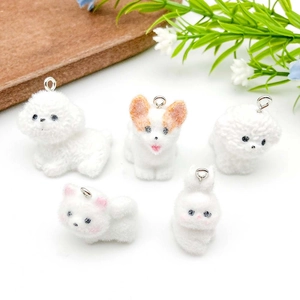 Cute Resin Flocked Animal Pendants DIY Puppy Rabbit Samoyed Shape Jewelry Charms For Necklace Bracelet Making Accessories