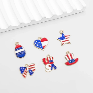 Detailed set of USA flag themed enamel alloy charms including heart, star, and USA letters