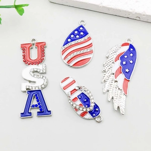 Detailed close-up of blue and white enamel USA flag pendants for DIY jewelry making