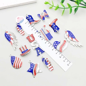 DIY American flag enamel pendant set with 12 patriotic USA charms for necklaces