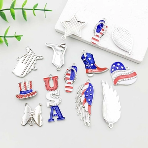 Detailed close-up of American flag themed DIY alloy pendants with red blue enamel