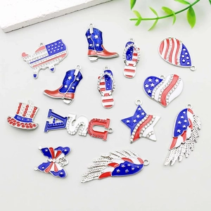 Patriotic USA flag enamel charms collection with stars, map and heart shapes for DIY jewelry