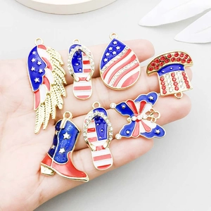Blue and white USA flag themed alloy drip oil pendant charms for DIY jewelry making