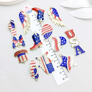 Enamel USA flag charms set in blue and white alloy for DIY jewelry making accessories