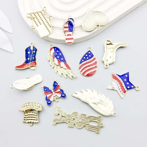 Detailed set of US flag themed enamel charms with gold edges and tiny white crystals