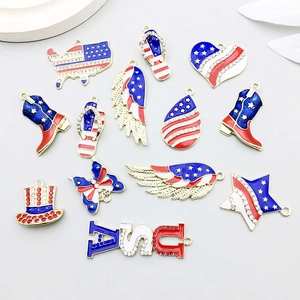 13pcs USA flag enamel pendant set including stars and heart charms for DIY jewelry making