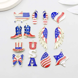 Alloy Enamel American Flag Charms USA Theme Pendants For DIY Jewelry Making Bracelet Necklace Accessory With Rhinestone
