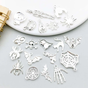 Silver Halloween charms assortment with spider and witch motifs for DIY jewelry