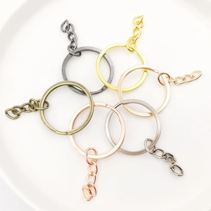 Close-up of metal key ring set with chains in six plated colors for DIY jewelry making