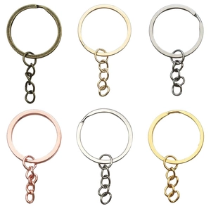 Flat metal split rings with chains in six assorted metallic colors for DIY jewelry making