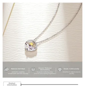Detalle del collar de plata S925 con circón en forma de gota y colgante de estrella dorada