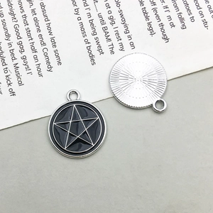 Macro detail of alloy magic crystal ball charms with black enamel star pattern for DIY jewelry