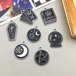Mystic black enamel magic crystal ball and tarot charms for DIY jewelry making