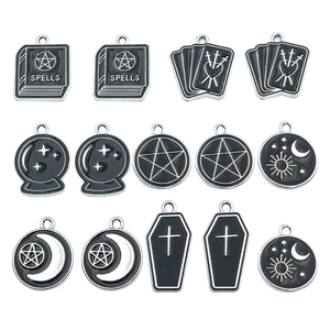 Gothic mystic alloy pendants set including spell book and crystal ball for DIY jewelry