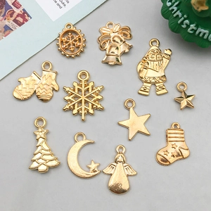 Mischung aus 10 goldenen Legierungs-Weihnachtsanhängern für DIY-Schmuck mit Weihnachtsmann