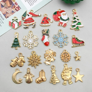Zinklegierung Emaille Weihnachten Anhänger Charms Set Gold Farbe Strass Weihnachtsmann Weihnachtsbaum Schneeflocke Glocken Für DIY Schmuckherstellung Handwerk Dekoration