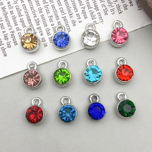 Zinc Alloy Round Birthstone Pendants With Rhinestone Crystal Charms For DIY Jewelry Making Necklaces Bracelet Accessories