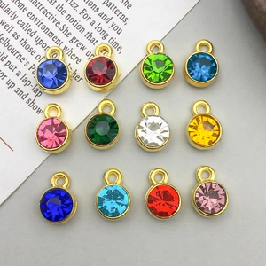 Round Birthstone Charms Alloy Crystal Pendants Gold Plated Rhinestone Birthstone Charms Set For DIY Jewelry Making Accessory