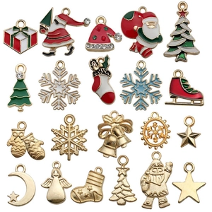 20er Set Weihnachtsanhänger mit Weihnachtsmann, Baum und Glocken aus bunter Emaille