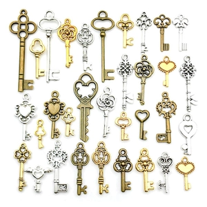Vintage alloy key pendant set in gold, silver and bronze for DIY jewelry making