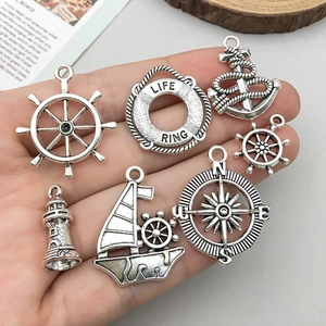 Lot de 7 pendentifs nautiques en argent antique avec ancre et barre pour bijoux