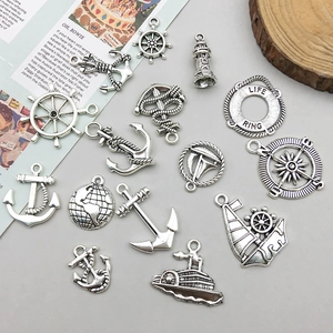 Détails de breloques nautiques en argent vintage avec ancre et gouvernail pour bijoux artisanaux