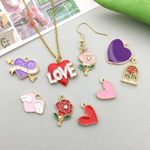 Colorful enamel alloy heart and rose charms for DIY jewelry making accessories