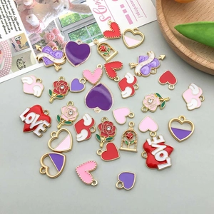 Colorful enamel alloy charms set with hearts, roses, wings and rhinestones for DIY jewelry