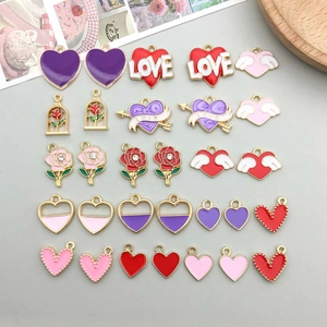 Alloy Enamel Heart Rose Flower Wings Charms For DIY Jewelry Making Romantic Valentine Love Pendants Women Handcraft Accessories