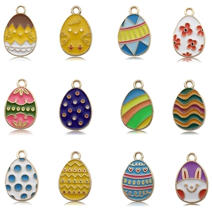 Set of 12 colorful enamel Easter egg charms in various patterns for DIY jewelry making