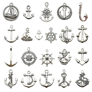 20pcs antique silver nautical charms featuring anchor, sailboat and helm for DIY jewelry
