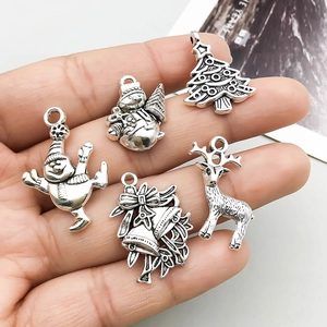 Antique silver Christmas charms set with Santa, tree, and reindeer for DIY jewelry