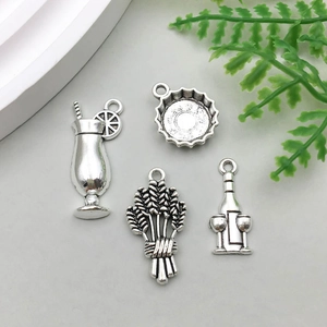 Antique silver wine glass and bottle pendants for DIY jewelry making in various designs