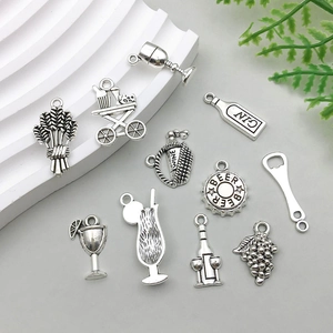 Collection of 11 vintage silver wine and beer charms for DIY jewelry making