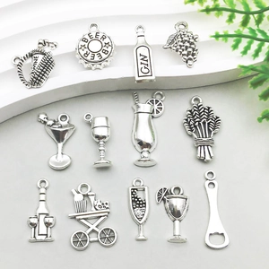 Vintage Antique Silver Alloy Wine Series Charms For DIY Jewelry Making Wine Cup Bottle Grape Wheat Pendant Craft Accessories