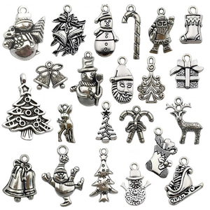 Set of 20 antique silver Christmas charms including Santa and snowman for DIY jewelry