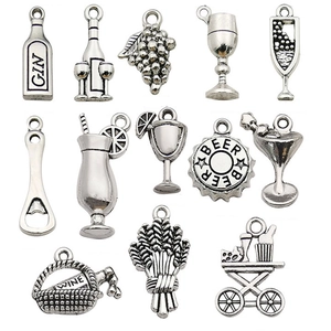 13pcs vintage silver alloy wine series charms including bottles and cups for DIY jewelry
