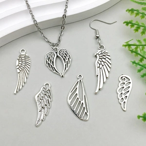 Détails d'un ensemble de bijoux ailes argentées et pendentifs en alliage pour DIY