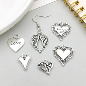 Pendentifs cœur en argent antique et ailes d'ange pour la création de bijoux DIY