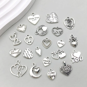 Antique Silver Zinc Alloy Heart Pendants For DIY Jewelry Making Hollow Love Letter Charms For Necklace Bracelet Crafting
