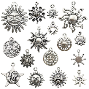 Lot de 15 pendentifs soleil et lune en alliage argent antique pour bijoux DIY